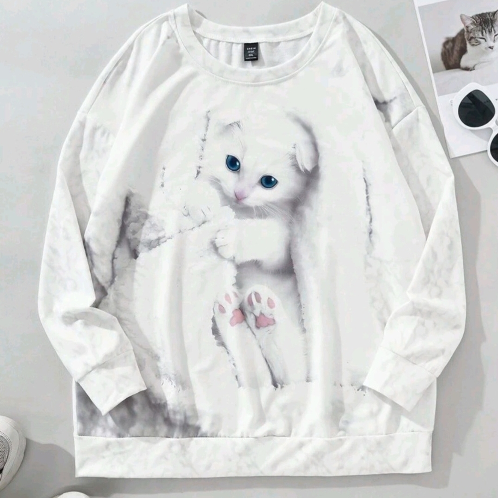 NWOT Cute Cat Watercolor Long-Sleeve Shirt Size 3X